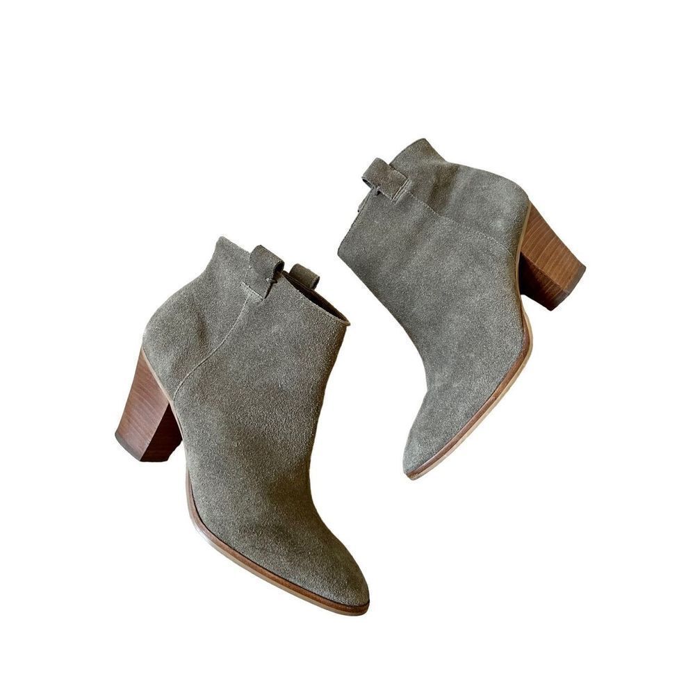 J Crew Ankle Boots Women’s size 8.5 Gray Suede Block‎ Heel Almond Toe